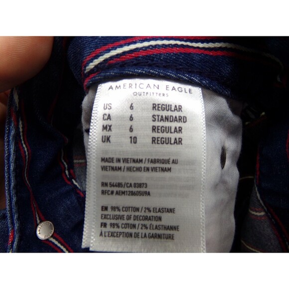 AMERICAN EAGLE Skirt 6 Denim Mini Super Stretch Striped Straight High Rise Blue - Picture 6 of 8